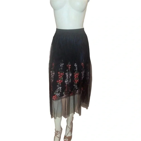 Moon Collection Women's Pleated Midi Skirt Black Floral Embroidered S - Picture 14 of 15